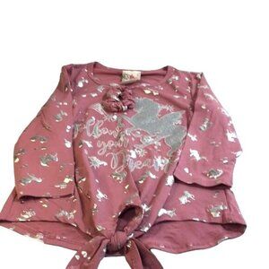 Jenna & Jessie Top Girls Size 8 Pink/Silver Unicorns Stars Hearts Graphic Long S